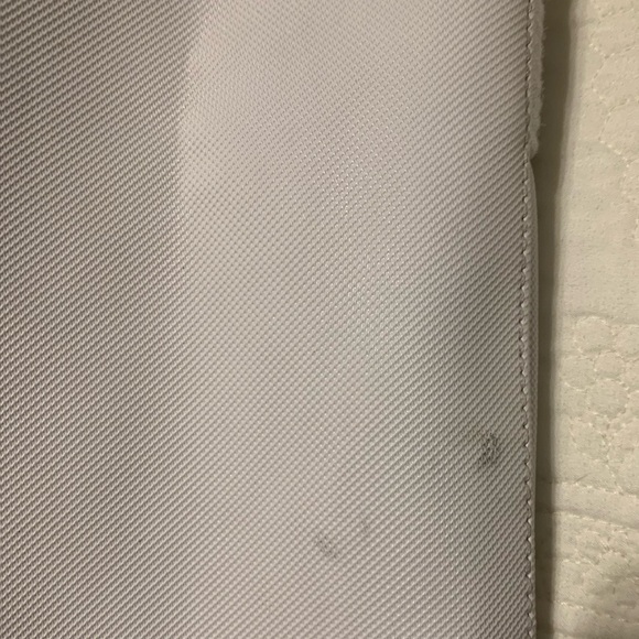 Lacoste OffWhite Large PreOwned Tote Bag inside clean outside blue light stains. - Picture 15 of 16